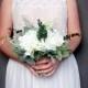 Realistic medium wedding bouquet silk flowers dusty miller flocked leafs greenery roses hydrangea eucalyptus ivory elegant bridesmaid toss - $57.00 USD