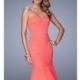 Pink Grapefruit Jeweled Net Jersey Gown by La Femme - Color Your Classy Wardrobe