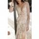 Liz Martinez 2018 Sheath V-Neck Flare Sleeves Champagne Sexy Sweep Train Spring Outdoor Lace Appliques Dress For Bride - Rolierosie One Wedding Store