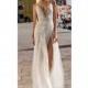 Gali Karten 2018 Ivory Sweep Train Split V-Neck Sleeveless Aline Embroidery Lace Bridal Gown - Customize Your Prom Dress