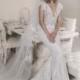 Lihi Hod Fall/Winter 2018 Luna Sweep Train Sheath Elegant V-Neck Ivory Cap Sleeves Lace Beading Bridal Gown - HyperDress.com