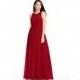 Burgundy Azazie Jewel - Chiffon Illusion Floor Length Scoop Dress - Charming Bridesmaids Store