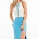 White/Turquoise Lace Jersey Two-Tone Gown by Rachel Allan - Color Your Classy Wardrobe