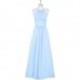 Sky_blue Azazie Regina - Chiffon And Lace Halter Floor Length Strap Detail Dress - Charming Bridesmaids Store