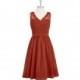 Rust Azazie Heloise - Chiffon And Lace V Neck Knee Length Side Zip Dress - Charming Bridesmaids Store