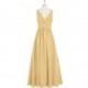 Gold Azazie Elaine - Chiffon V Neck Back Zip Floor Length Dress - Charming Bridesmaids Store
