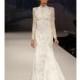 Claire Pettibone - Fall 2012 - Toile Francais Ivory and Blue Silk Mermaid Wedding Dress with High Neckline and Lace Long Sleeves - Stunning Cheap Wedding Dresses