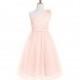 Pearl_pink Azazie Lilo JBD - One Shoulder Side Zip Satin And Tulle Knee Length Dress - Charming Bridesmaids Store