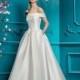 Ellis Bridal 2018 Style 19102 Simple Ivory Chapel Train Off-the-shoulder Short Sleeves Aline Bow Satin Wedding Dress - Bridesmaid Dress Online Shop