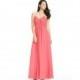 Watermelon Azazie Haleigh - Keyhole Floor Length V Neck Chiffon Dress - Simple Bridesmaid Dresses & Easy Wedding Dresses