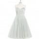 Silver Azazie Reina - Corset Tulle And Satin Knee Length Sweetheart Dress - Simple Bridesmaid Dresses & Easy Wedding Dresses