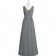 Steel_grey Azazie Ellen - Floor Length Chiffon And Lace V Back V Neck Dress - Charming Bridesmaids Store