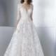 Gemy Maalouf 2017 w17 4787 Ivory Sweep Train Elegant 1/2 Sleeves V-Neck Aline Embroidery Lace Bridal Dress - Bridesmaid Dress Online Shop