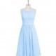 Sky_blue Azazie Skyla - Knee Length Scoop Illusion Chiffon Dress - Simple Bridesmaid Dresses & Easy Wedding Dresses