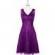 Grape Azazie Alma - V Neck Illusion Lace Knee Length Dress - Simple Bridesmaid Dresses & Easy Wedding Dresses