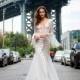 Solo Merav 2018 Gabrielle Vogue V-Neck Chapel Train Open Back Trumpet Ivory Lace Flare Sleeves Split Front Dress For Bride - Charming Wedding Party Dresses