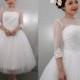 50shouse_ retro feel polka dots tulle with lace 3/4 lace sleeves tea wedding dress_ custom make - Hand-made Beautiful Dresses