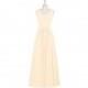 Peach Azazie Ally - Chiffon Back Zip V Neck Floor Length Dress - Charming Bridesmaids Store