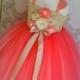 Champagne and Coral Flower girl tutu dress - Hand-made Beautiful Dresses