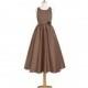 Brown Azazie Coraline JBD - Satin Scoop Tea Length Strap Detail Dress - Charming Bridesmaids Store