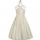 Taupe Azazie Calhoun JBD - Back Zip Knee Length V Neck Taffeta Dress - Charming Bridesmaids Store