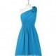 Ocean_blue Azazie Sabrina - Knee Length One Shoulder Illusion Chiffon Dress - Charming Bridesmaids Store