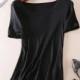 Simple Slimming Scoop Neck Summer Short Sleeves Black T-shirt - Lafannie Fashion Shop