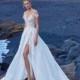 Galia Lahav 1004 Asymmetrical Summer Zipper Up Split Organza Appliques Beach Illusion White Ball Gown Cap Sleeves Bridal Dress - Formal Day Dresses