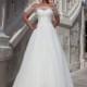 Elegant Tulle Off-the-shoulder Neckline A-line Wedding Dress With Beaded Lace Appliques - overpinks.com