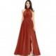 Rust Azazie Iman - Chiffon Illusion Halter Floor Length Dress - Simple Bridesmaid Dresses & Easy Wedding Dresses