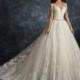 Ira Koval 2017 605 Ivory Chapel Train Sweet Ball Gown Short Sleeves Illusion Lace Appliques Covered Button Dress For Bride - 2018 Unique Wedding Shop