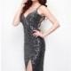 Charcoal Sequined Open Back Slim Gown by Primavera Couture - Color Your Classy Wardrobe