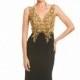 Navy/Gold Embellished Two-Tone Gown by Lara Designs - Color Your Classy Wardrobe