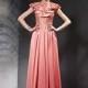 In Stock Glamorous Chiffon Crepe & Malay Satin & Densified American Net Jewel Neckline Full Length A-line Prom Dress - overpinks.com