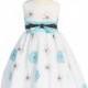 Blue Embroidered Cotton Dress w/Taffeta Waistband & Bow Style: LM616 - Charming Wedding Party Dresses