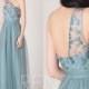 Bridesmaid Dress Dusty Blue Tulle Dress,Wedding Dress,One Shoulder Maxi Dress,Illusion Sweetheart Party Dress,A Line Evening Dress(HS625)