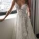 Sexy Tulle V-neck See-through Applique Beach Long Spaghetti Straps Wedding Dress