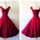 Mod Ruby Red Rockabilly Swing Dress, Cranberry Pinup Dress, Vintage Burgundy Wine Stretch Knit, The CHERI Multiway Dress