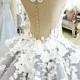 White Flowers Ball Gown Wedding Dresses,Cathedral Train Quinceanera Dresses SWD0043