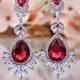 CHRYSEIS Ruby Red Teardrop Cubic Zirconia Bridal Earrings Wedding Jewelry