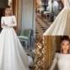 2018 Milla Nova Wedding Dresses A Line Matte Satin Backless Sweep Train Long Sleeve Wedding Gowns Bateau Neck Winter Bridal Dress Plus Size