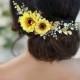 HYPATIA Yellow Sunflower Bridal Headpiece Fall Wedding Flower Crown Autumn Halo by TopGracia
