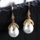 Pearl earrings Gold earrings Large pearl earrings Drop earrings Bridal earrings gold Wedding White pearls earrings Pearl drop earrings 902