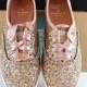 Kate Spade Keds Sneakers Kick Rose Gold Glitter Shoes Pink Ribbon NEW In The BOX