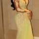 JOL178 yellow sexy sheer open back lace one shoulder long prom dress