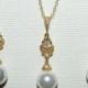 Bridal Pearl Jewelry Set, White Pearl Gold Earrings&Necklace Set, Swarovski Pearl Wedding Set, Chandelier Pearl Jewelry Set, Bridesmaid Gold - $31.00 USD