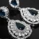 Navy Blue CZ Bridal Earrings, Teardrop Blue Crystal Wedding Earrings, Sapphire Chandelier Earrings, Sparkly Crystal Earrings, Prom Jewelry - $36.90 USD
