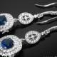 Navy Blue Cubic Zirconia Bridal Earrings, Blue Silver Crystal Earrings, Bridal Dangle Earrings, Chandelier Wedding Earrings, Bridal Jewelry - $37.50 USD