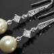 Pearl Bridal Earrings, Swarovski 8mm Ivory Pearl Earrings, Bridesmaids Pearl Earrings, Pearl Silver Dangle Earrings, Wedding Pearl Jewelry - $24.90 USD