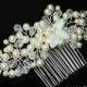 Pearl Crystal Bridal Hair Comb, Wedding Floral Hair Comb, Swarovski Ivory Pearl Hair Piece, Crystal Pearl Headpiece, Bridal Hair Jewelry - $33.80 USD